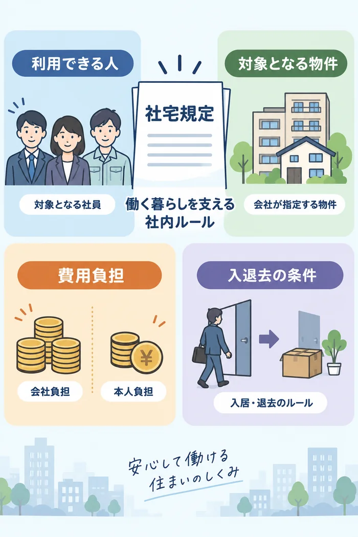 社宅規定とは、利用条件と費用負担を定める社内ルール