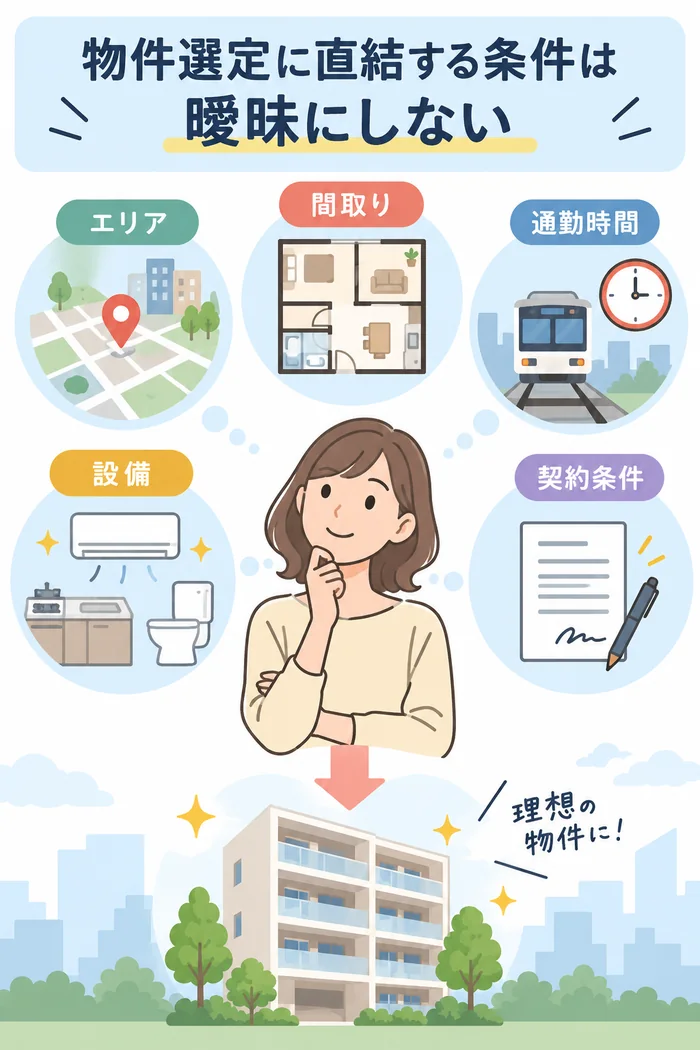 物件選定に直結する条件は曖昧にしない