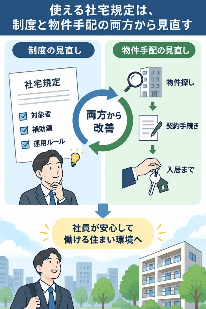 使える社宅規定は、制度と物件手配の両方から見直す
