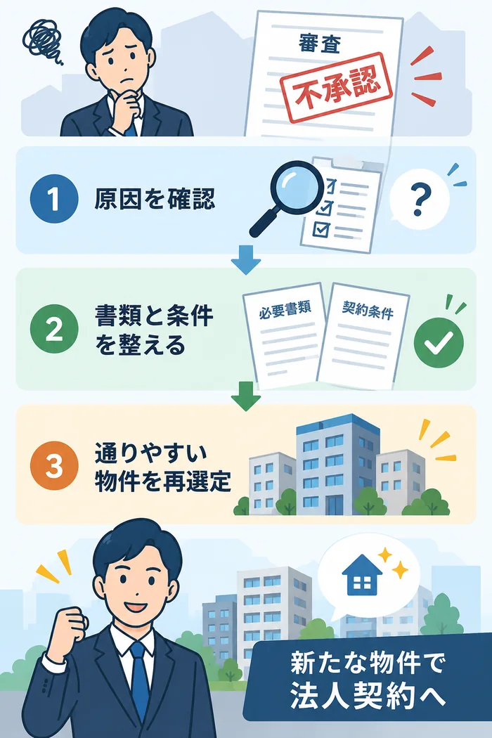 賃貸の法人契約で審査に落ちたら、条件と書類を整えて再選定する