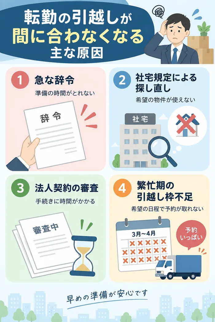 転勤の引越しが間に合わなくなる主な原因