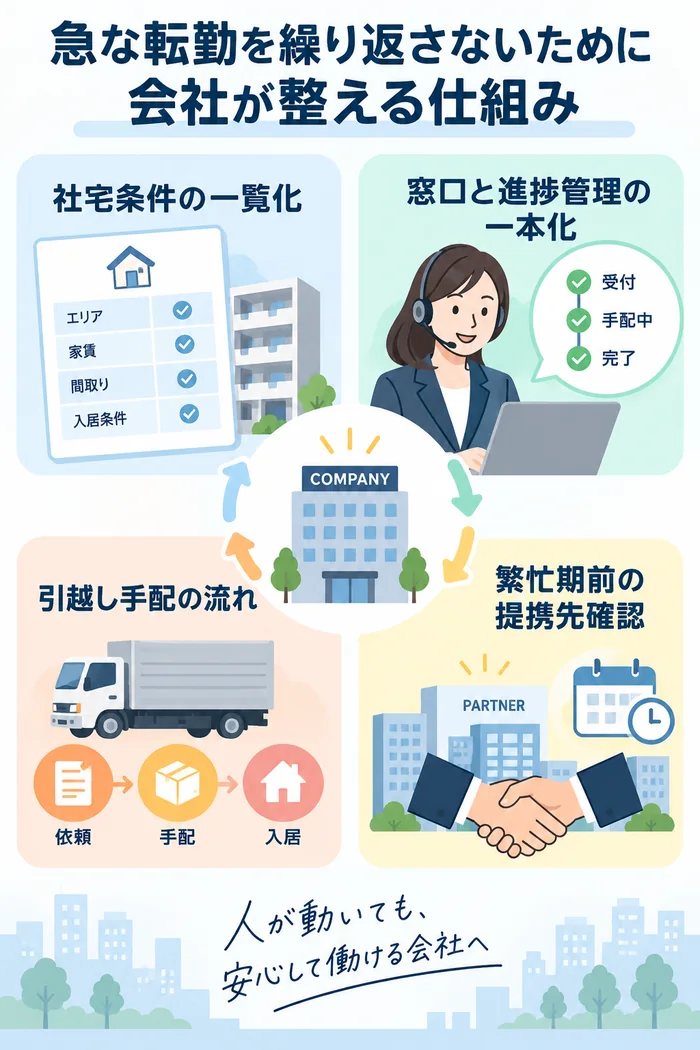 急な転勤を繰り返さないために会社が整える仕組み
